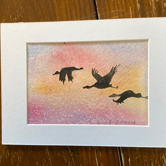 Mini original watercolour sunset/birds in flight - Picture 1 of 3